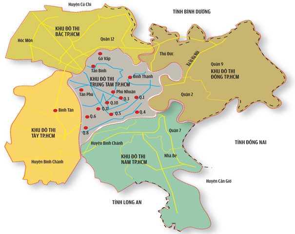 Tìm mua nhà đất theo quận huyện trực thuộc Thành phố Hồ Chí Minh