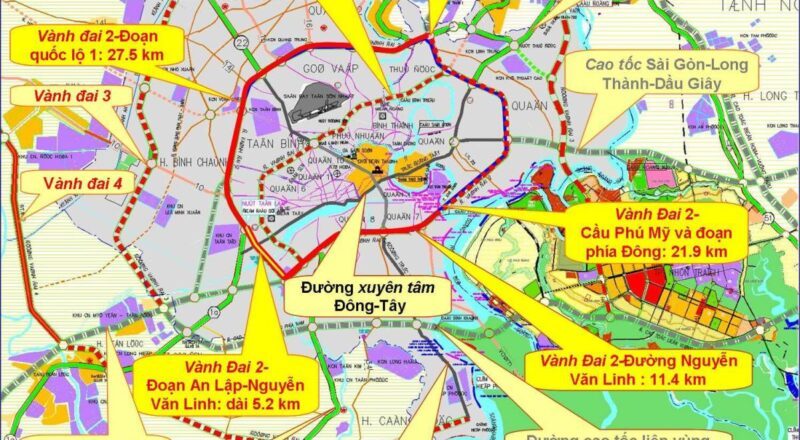 Chi tiết bản đồ tuyến đường vành đai 2 tại Thành phố Hồ Chí Minh.
