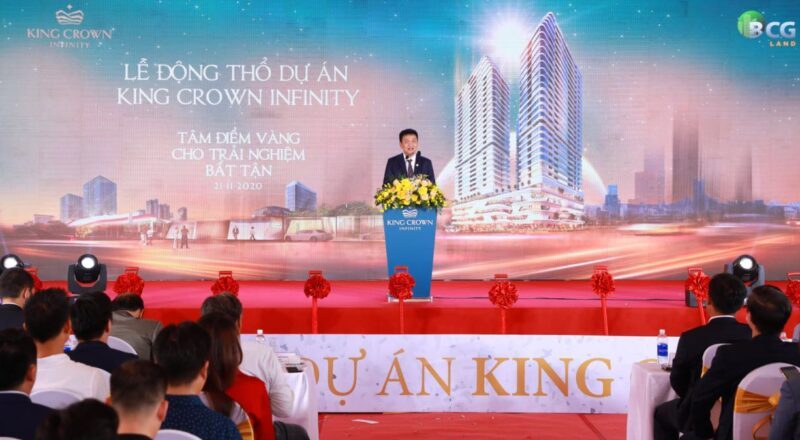 Chủ Tịch Tập đoàn Bamboo Capital phát biểu tại Lễ động thổ Khu phức hợp thương mại và căn hộ cao cấp King Crown Infiniy.