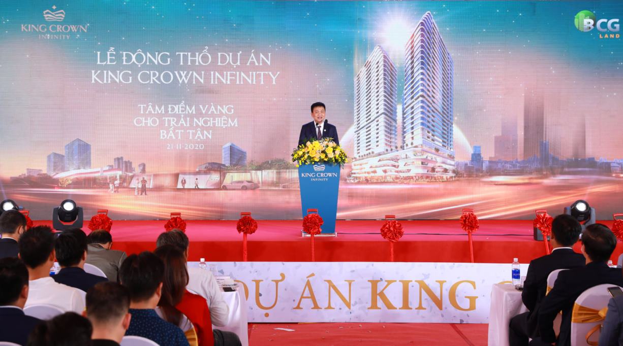 Chủ Tịch Tập đoàn Bamboo Capital phát biểu tại Lễ động thổ Khu phức hợp thương mại và căn hộ cao cấp King Crown Infiniy.