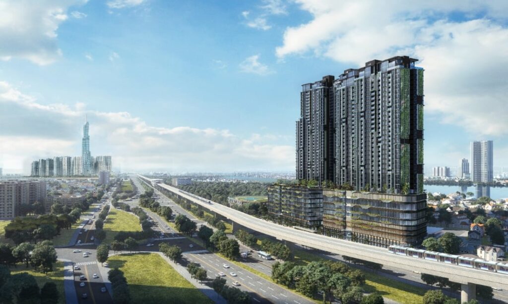 Phối cảnh tổng thể dự án căn hộ cao cấp LUMIÈRE riverside của Masterise Homes ở An Phú, Quận 2 vừa ra mắt.
