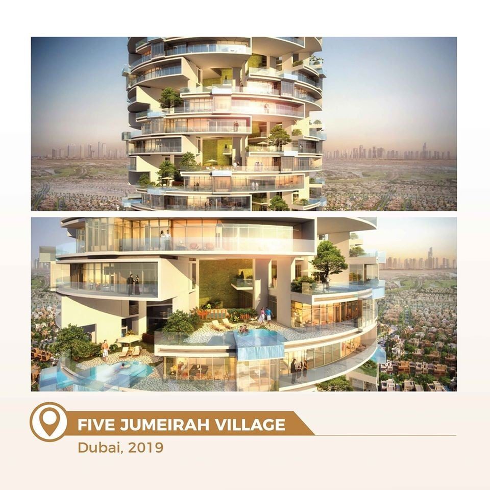 Công trình tòa nhà căn hộ cao cấp và khách sạn 5 sao Five Jumeirah Village ở Dubai do Atkins thiết kế.