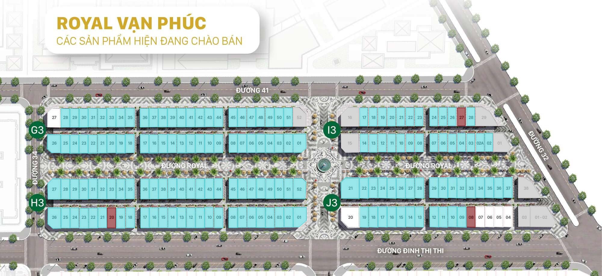 Mặt bằng tiểu phân khu phố đi bộ Royal Vạn Phúc