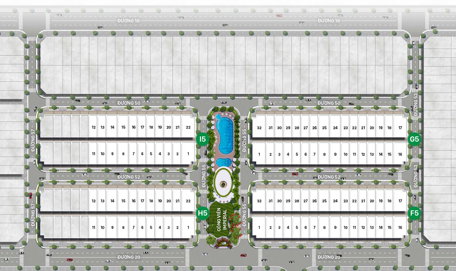 Mặt bằng tiểu phân khu biệt thự Sunlake Villas vị trí đẹp nhất nhì khu đô thị Vạn Phúc City.
