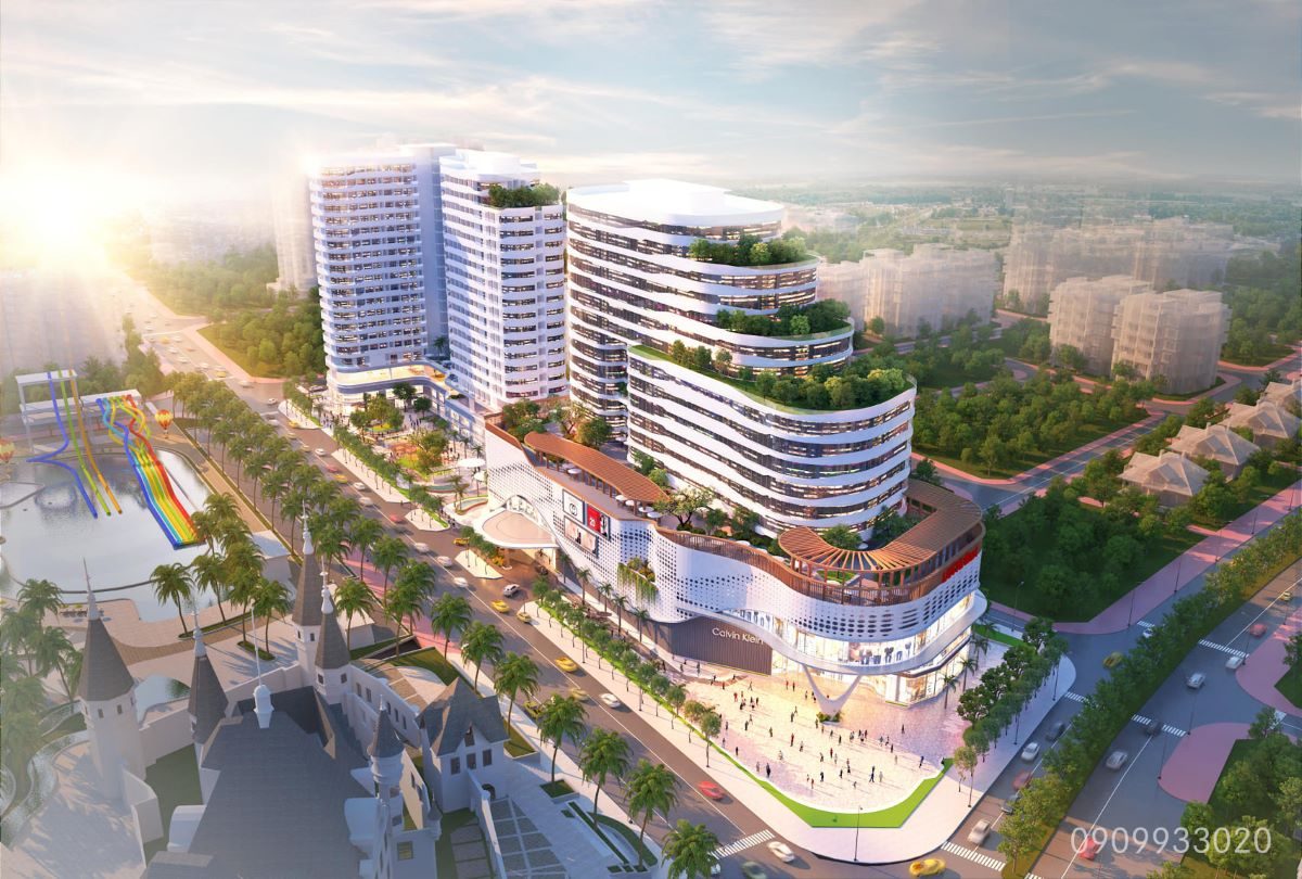 Phối cảnh căn hộ và trung tâm thương mại Van Phuc Center tại khu đô thị Vạn Phúc City nhìn từ Ocean World.