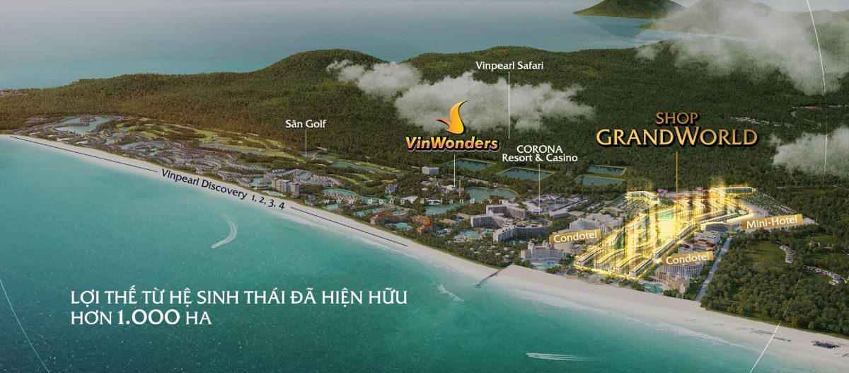 Tổng thể Trung tâm giải trí nghỉ dưỡng Phú Quốc United Center quy mô 1.044 ha tại Bắc đảo Ngọc.