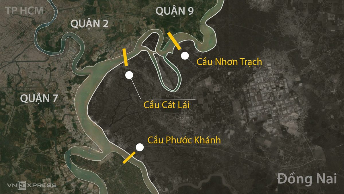 Ba dự án cầu Nhơn Trạch, Cát Lái và cầu Phước Khánh nối Thành phố Hồ Chí Minh với Đồng Nai.