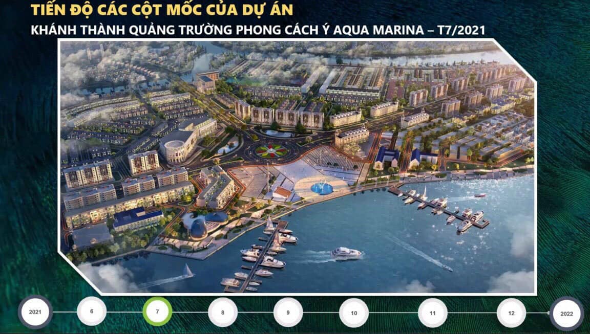 Tháng 7/2021 sẽ khánh thành quảng trường trung tâm Aqua Marina phong cách Ý.