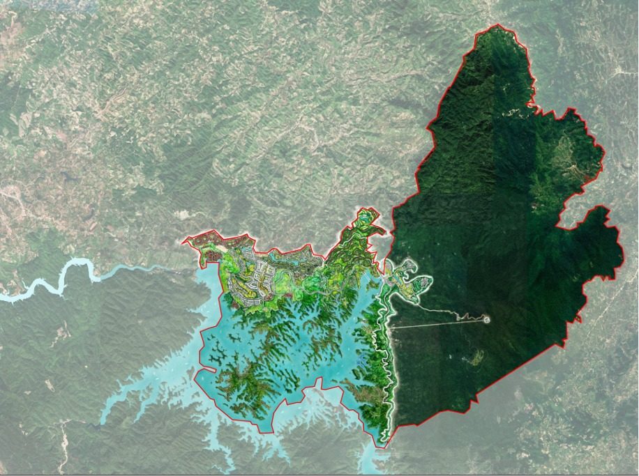 Tổng thể mặt bằng khu vực quy hoạch Hồ Tà Đùng do liên danh Novaland và Đất Tâm đề xuất trong buổi báo cáo.