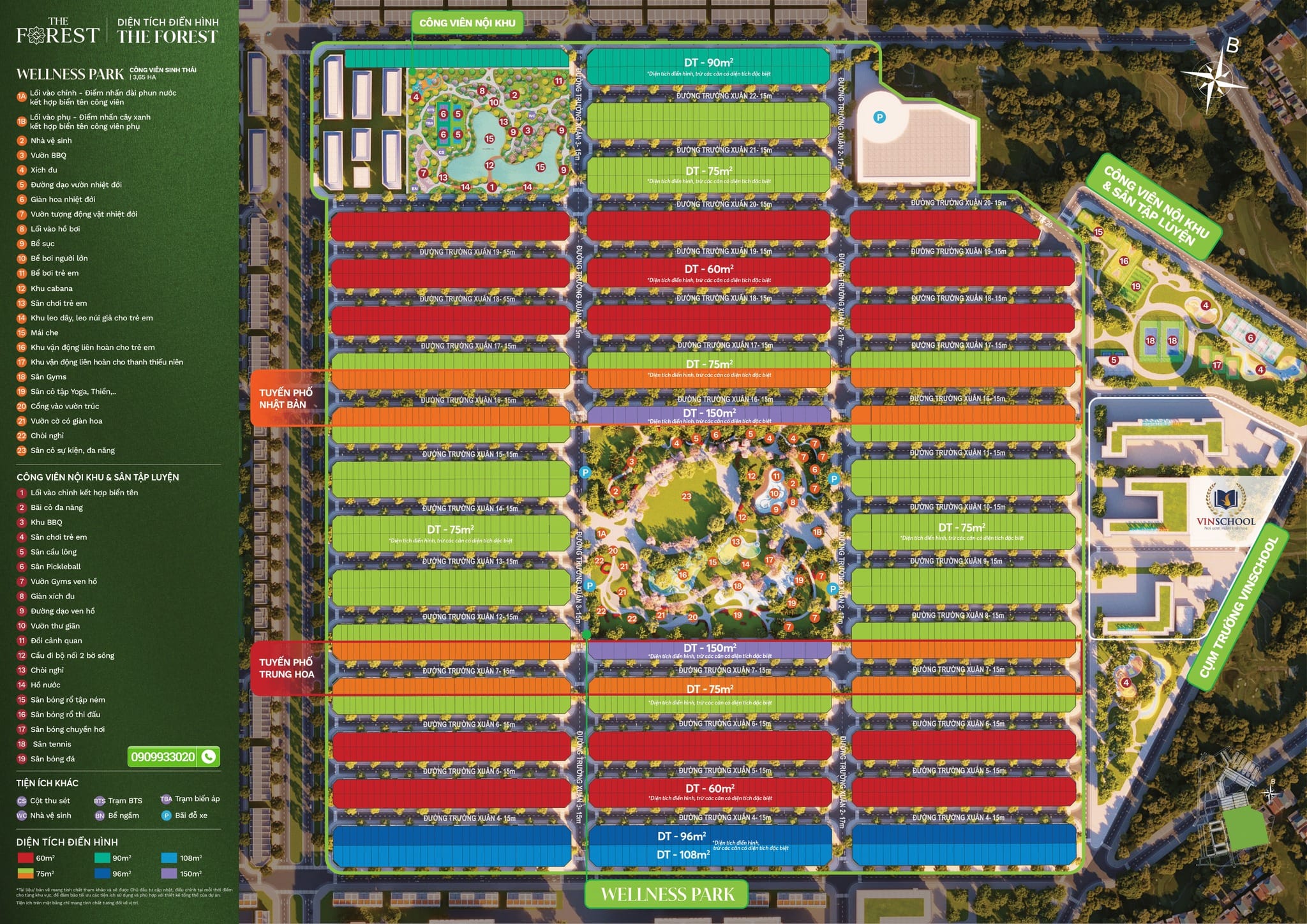 Mặt bằng diện tích điển hình phân khu The Forest dự án Vinhomes Green City